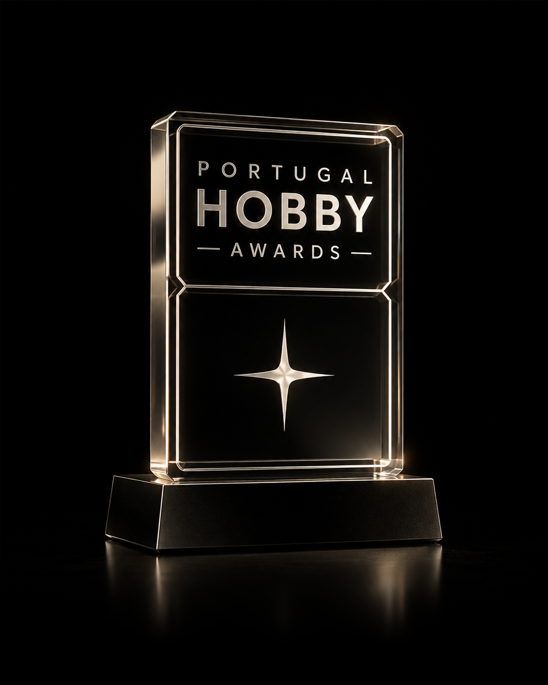 Prémio Portugal Hobby Awards em acrílico e base metálica